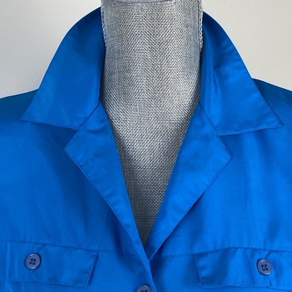 Vintage Christian Dior Pleated Detail Silky Button Down Blouse Blue Size Small 4 - Picture 3 of 14